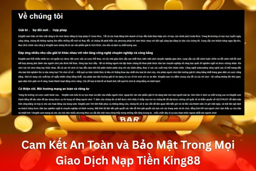 Cam Kết An Toàn và Bảo Mật Trong Mọi Giao Dịch Nạp Tiền King88